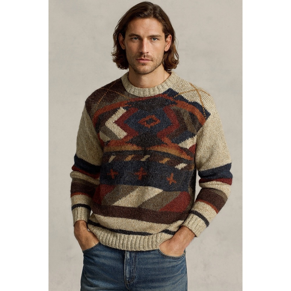 Vintage‎ Etchings IC Mens M Wool Blend Southwestern Aztec Knit Sweater Heritage